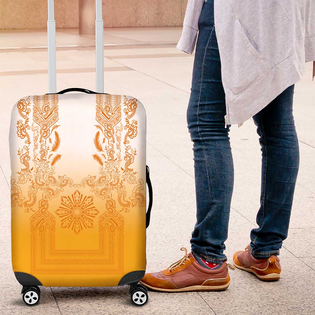 Philippines Barong Style Luggage Cover with Polynesian Art and Leaf Motif Yellow Color