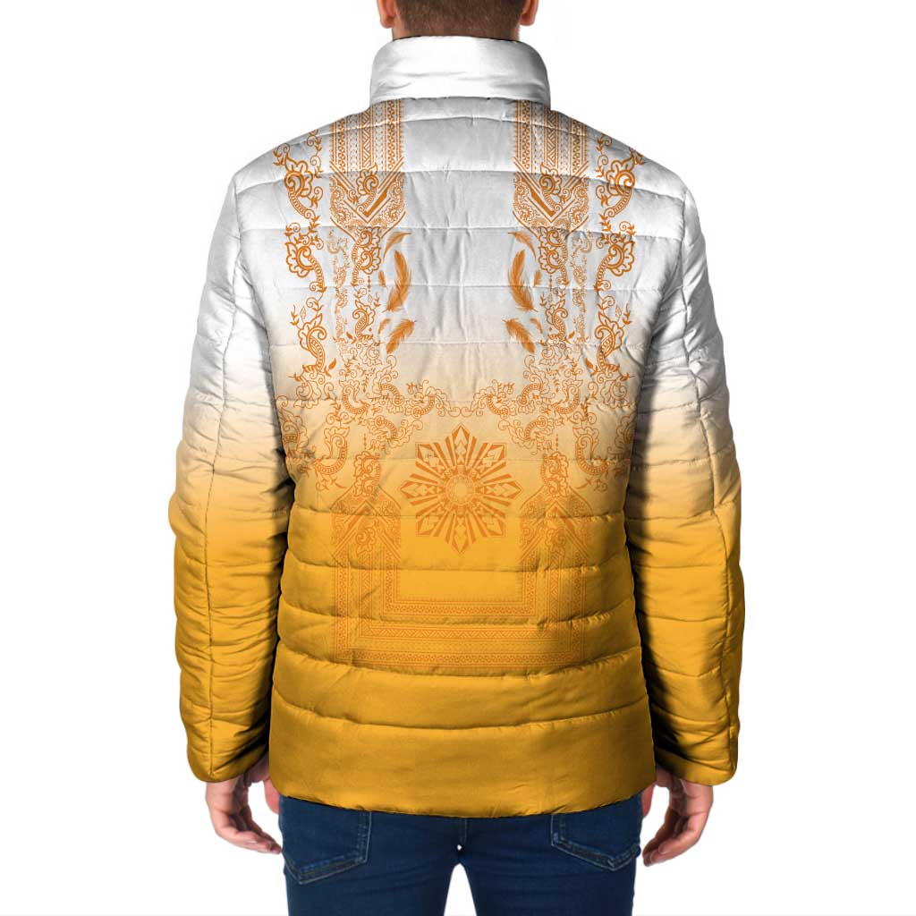 Philippines Barong Style Padded Jacket with Polynesian Art and Leaf Motif Yellow Color