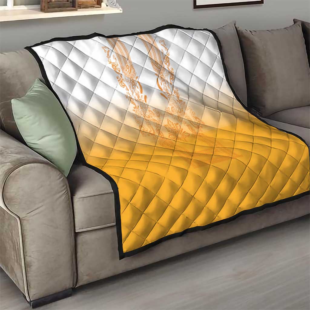 Philippines Barong Style Quilt with Polynesian Art and Leaf Motif Yellow Color
