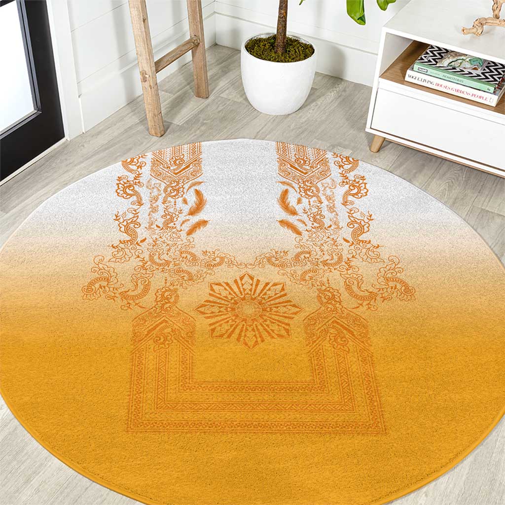 Philippines Barong Style Round Carpet with Polynesian Art and Leaf Motif Yellow Color LT03 Yellow - Polynesian Pride