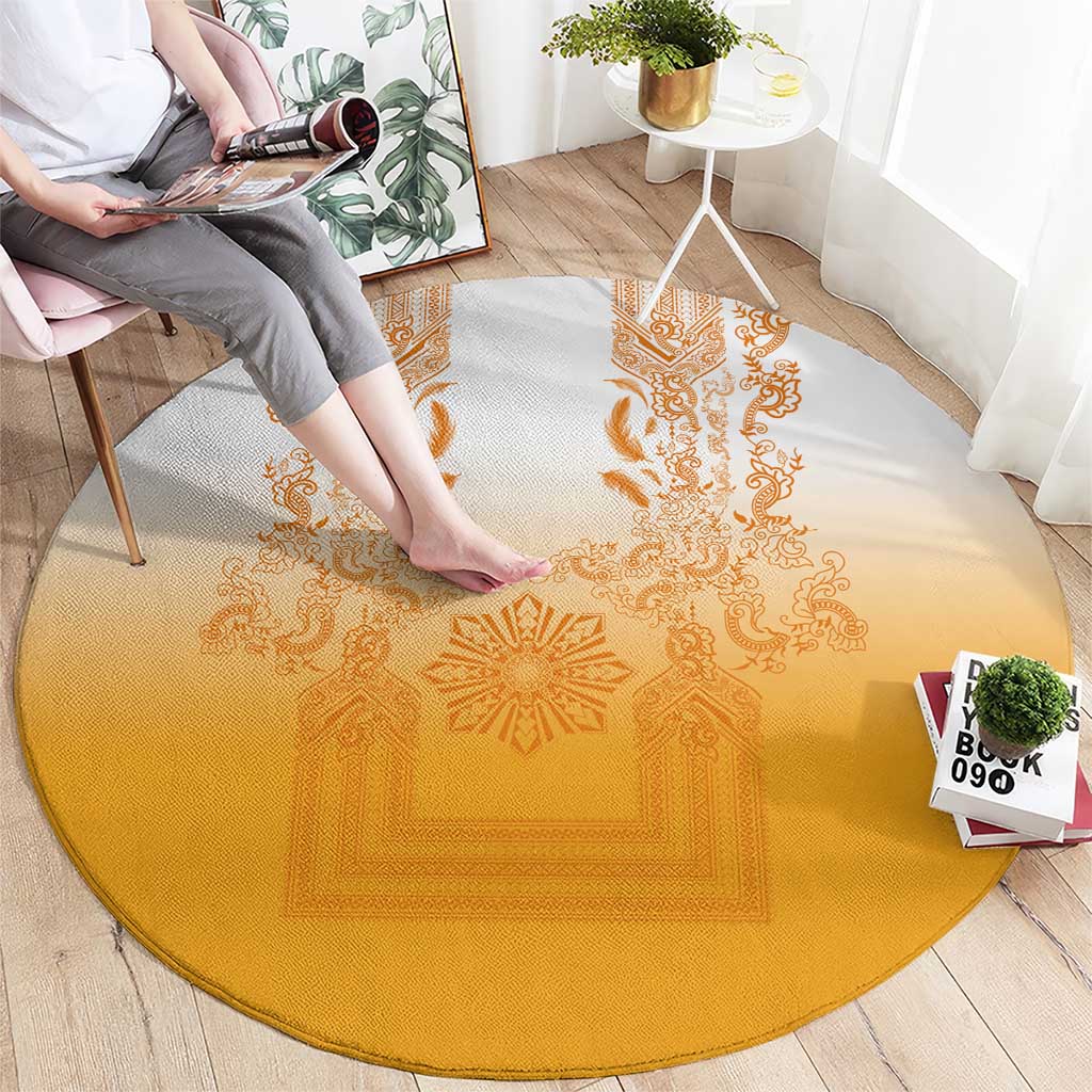 Philippines Barong Style Round Carpet with Polynesian Art and Leaf Motif Yellow Color LT03 - Polynesian Pride