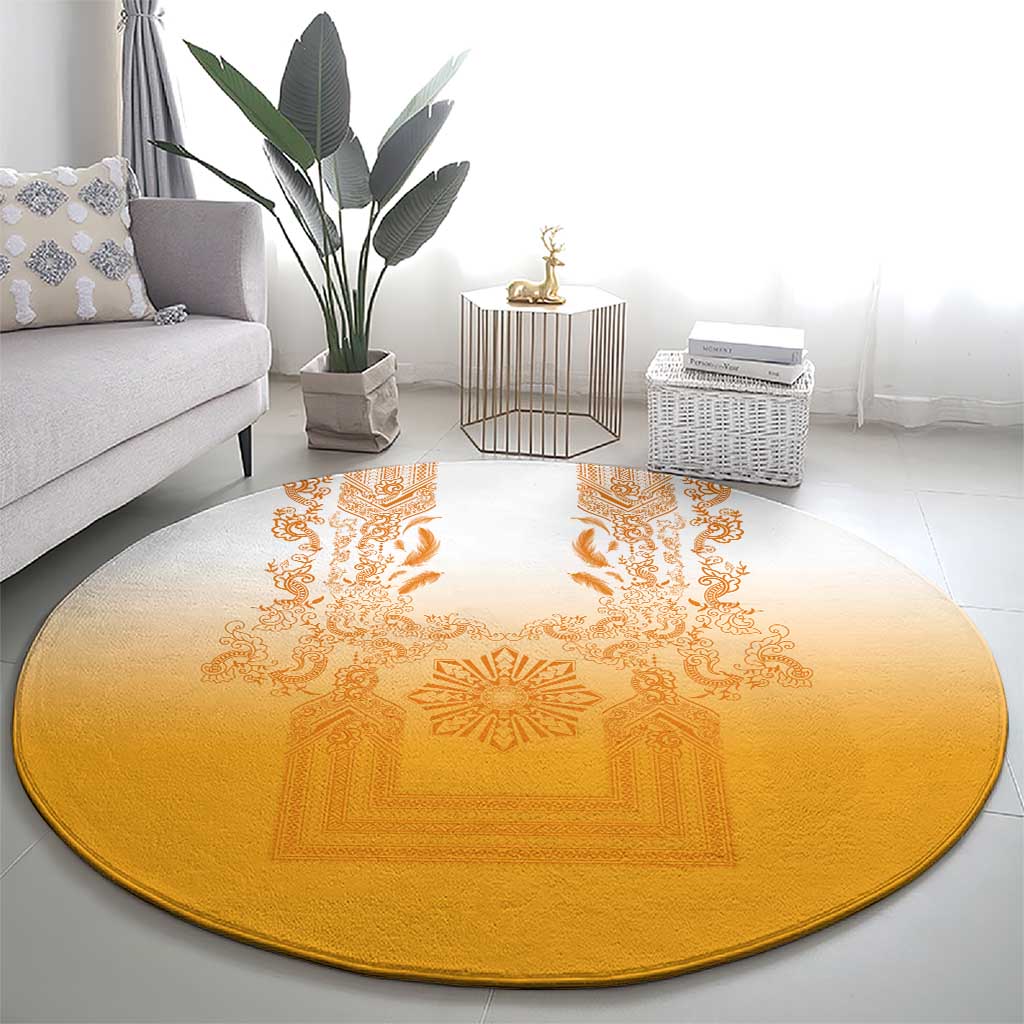 Philippines Barong Style Round Carpet with Polynesian Art and Leaf Motif Yellow Color LT03 - Polynesian Pride