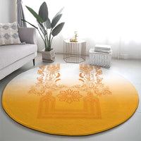Philippines Barong Style Round Carpet with Polynesian Art and Leaf Motif Yellow Color LT03 - Polynesian Pride