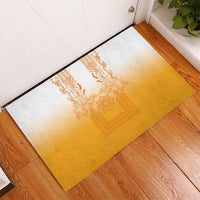 Philippines Barong Style Rubber Doormat with Polynesian Art and Leaf Motif Yellow Color