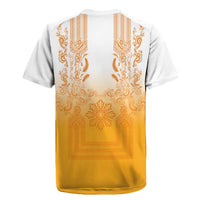 Philippines Barong Style Rugby Jersey with Polynesian Art and Leaf Motif Yellow Color