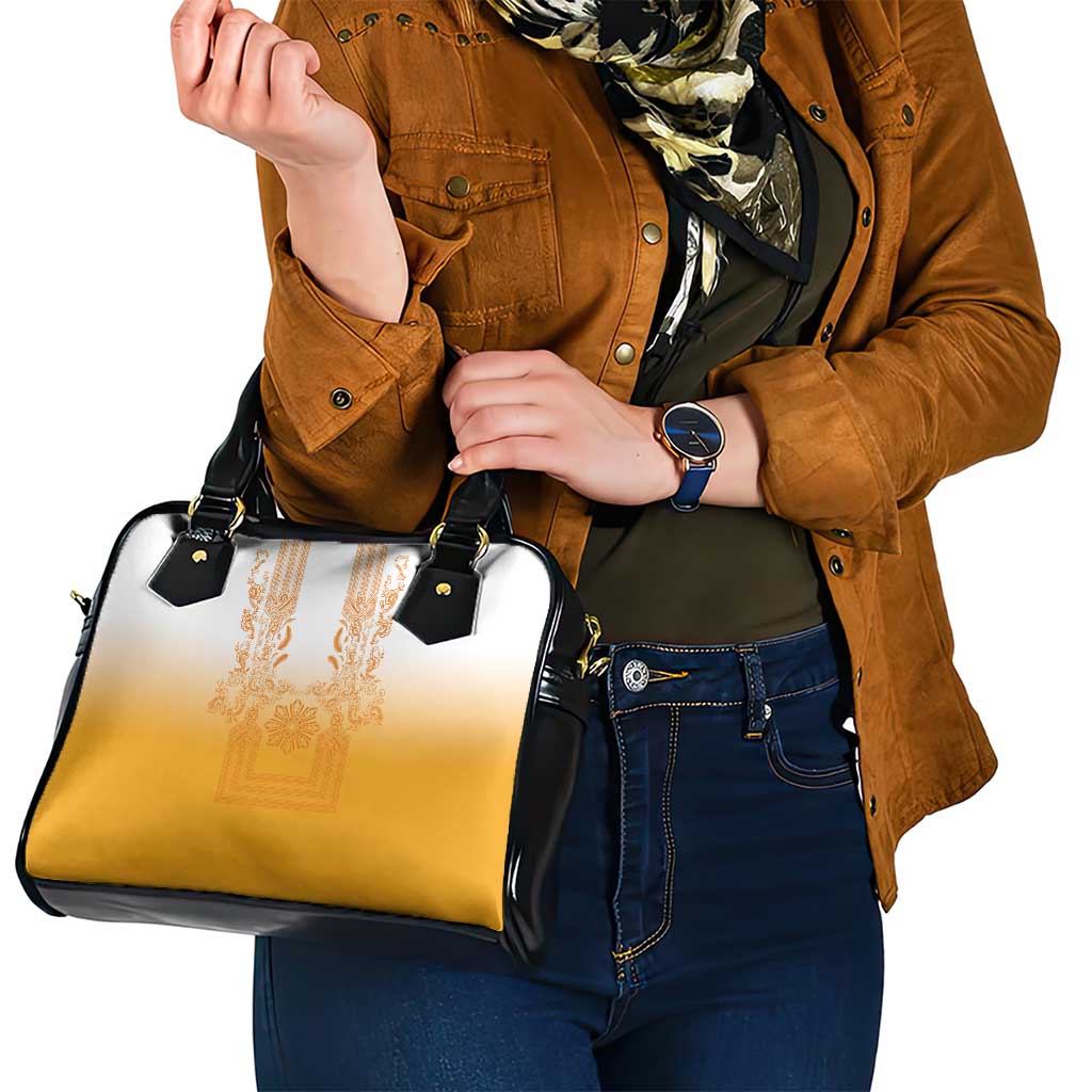 Philippines Barong Style Shoulder Handbag with Polynesian Art and Leaf Motif Yellow Color