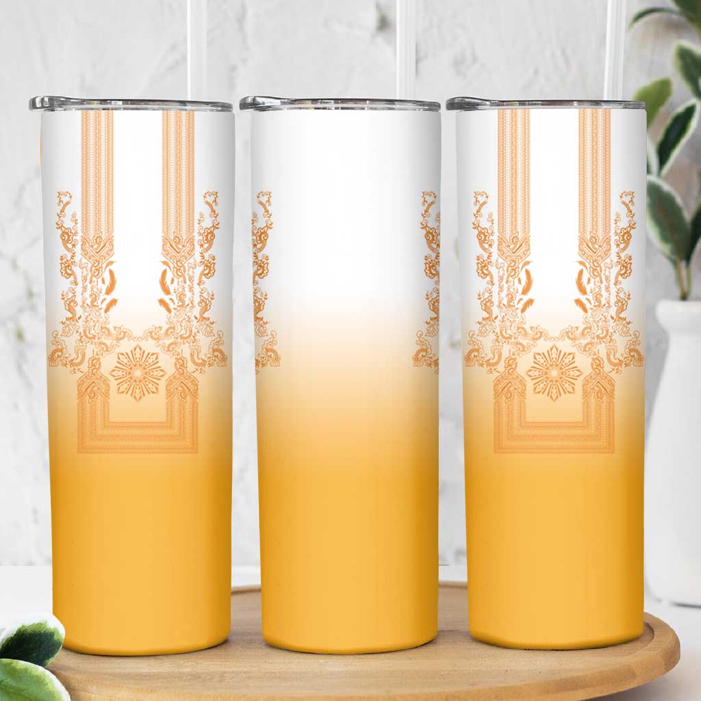 Philippines Barong Style Skinny Tumbler with Polynesian Art and Leaf Motif Yellow Color LT03 - Polynesian Pride