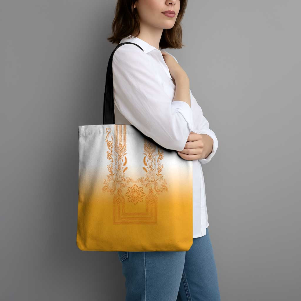 Philippines Barong Style Tote Bag with Polynesian Art and Leaf Motif Yellow Color