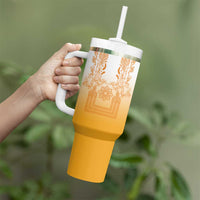 Philippines Barong Style Tumbler With Handle with Polynesian Art and Leaf Motif Yellow Color LT03 - Polynesian Pride