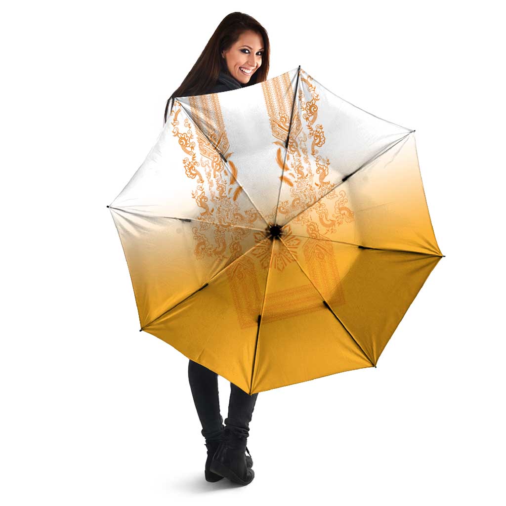 Philippines Barong Style Umbrella with Polynesian Art and Leaf Motif Yellow Color