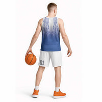 Philippines Barong Style Basketball Jersey with Polynesian Art and Leaf Motif Blue Color