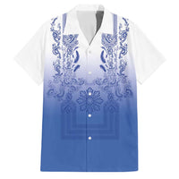 Philippines Barong Style Family Matching Mermaid Dress and Hawaiian Shirt with Polynesian Art and Leaf Motif Blue Color LT03 Dad's Shirt - Short Sleeve Blue - Polynesian Pride