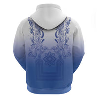 Philippines Barong Style Hoodie with Polynesian Art and Leaf Motif Blue Color