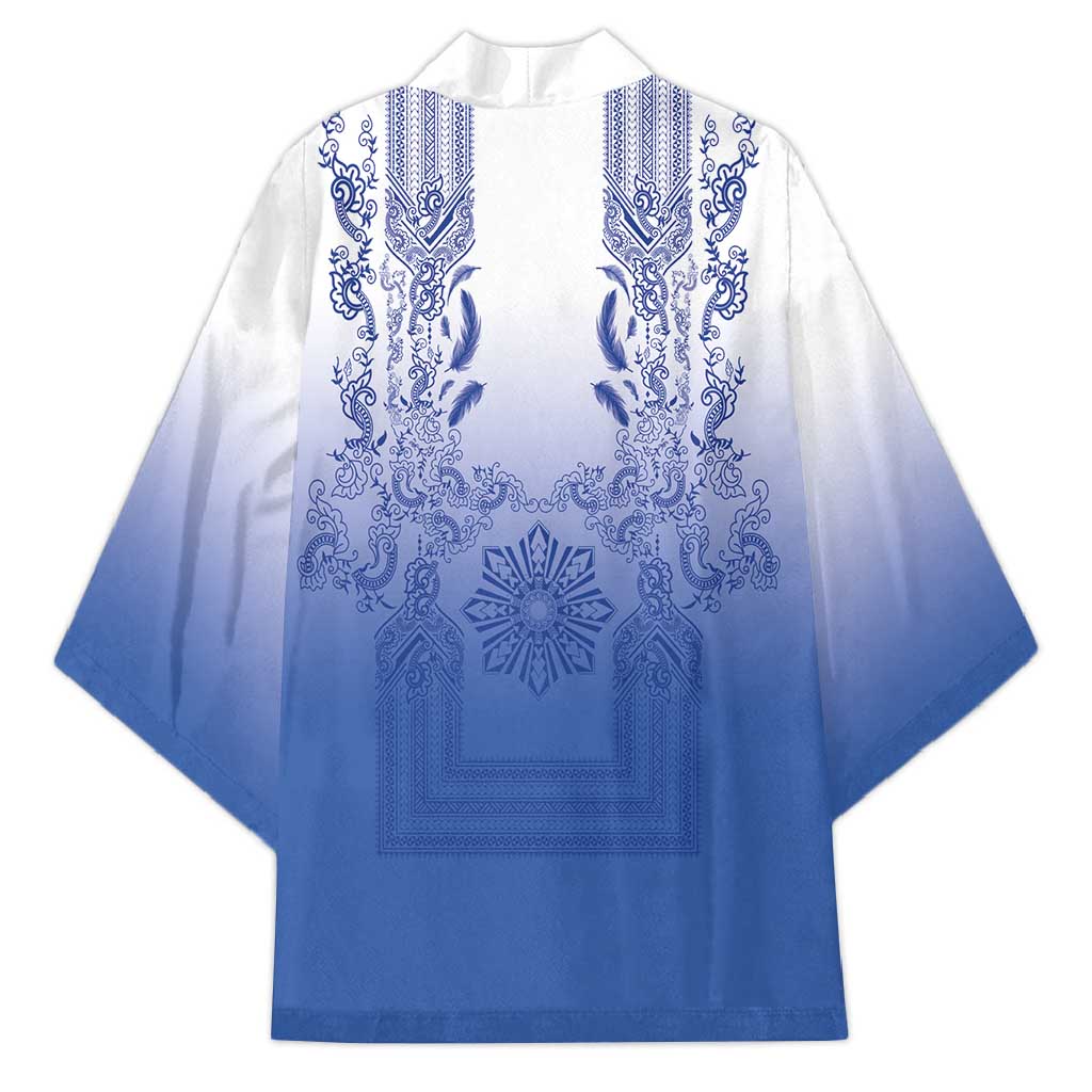 Philippines Barong Style Kimono with Polynesian Art and Leaf Motif Blue Color LT03 - Polynesian Pride