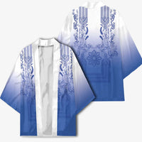 Philippines Barong Style Kimono with Polynesian Art and Leaf Motif Blue Color LT03 - Polynesian Pride