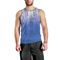 Philippines Barong Style Men Tank Top with Polynesian Art and Leaf Motif Blue Color