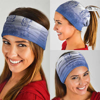 Philippines Barong Style Neck Gaiter with Polynesian Art and Leaf Motif Blue Color