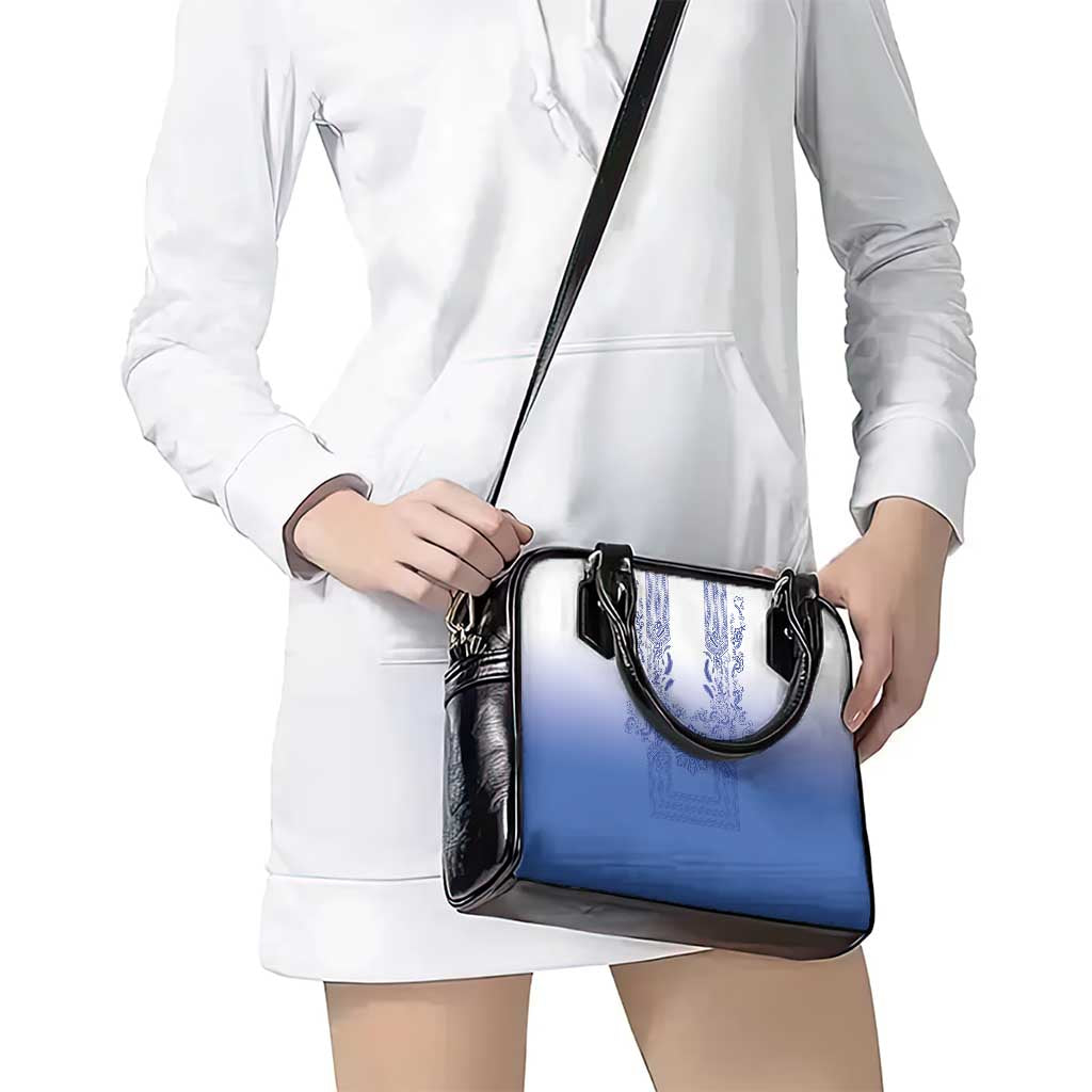 Philippines Barong Style Shoulder Handbag with Polynesian Art and Leaf Motif Blue Color LT03 - Polynesian Pride
