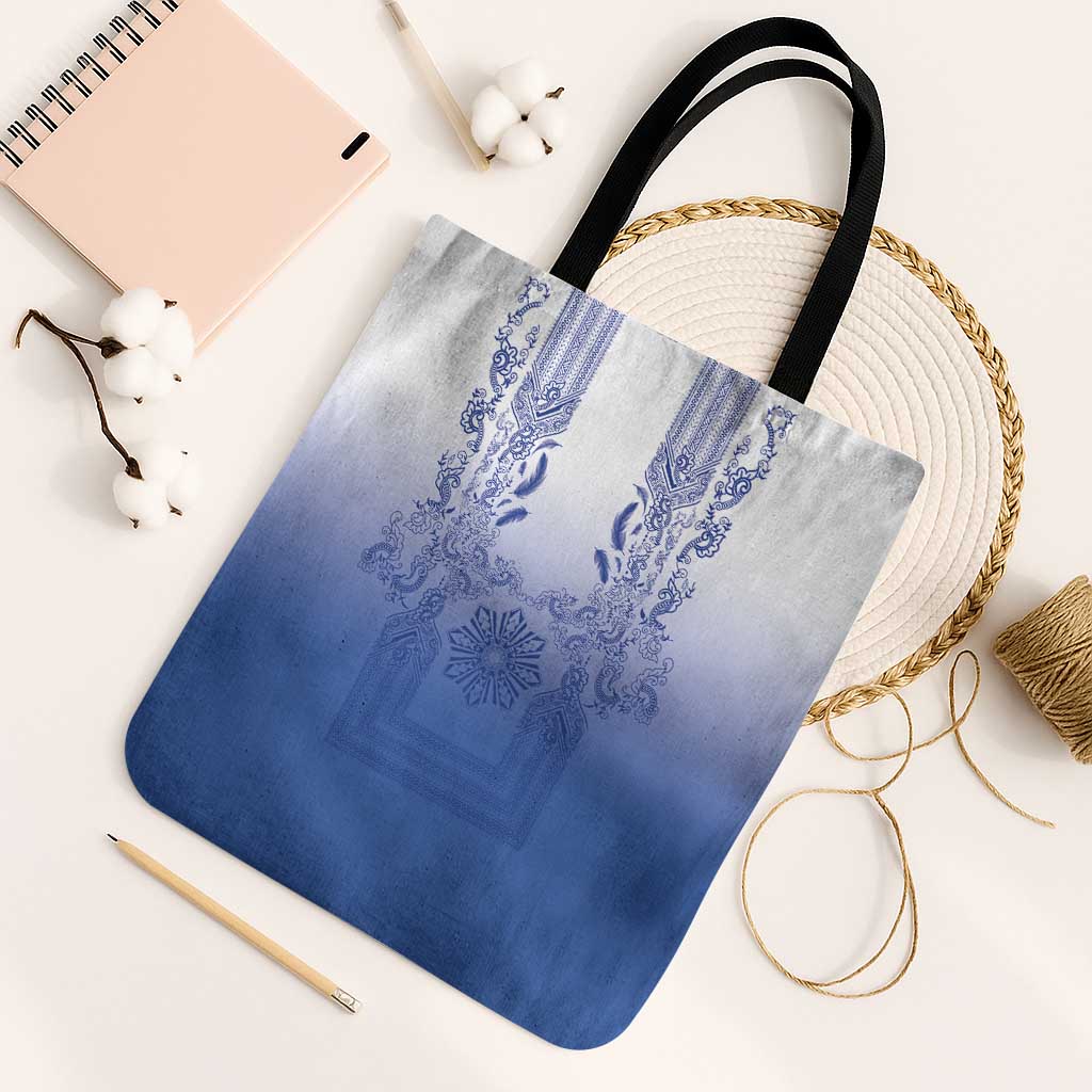 Philippines Barong Style Tote Bag with Polynesian Art and Leaf Motif Blue Color LT03 Black Strap One Size Blue - Polynesian Pride