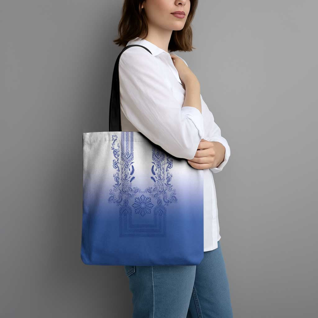 Philippines Barong Style Tote Bag with Polynesian Art and Leaf Motif Blue Color LT03 - Polynesian Pride