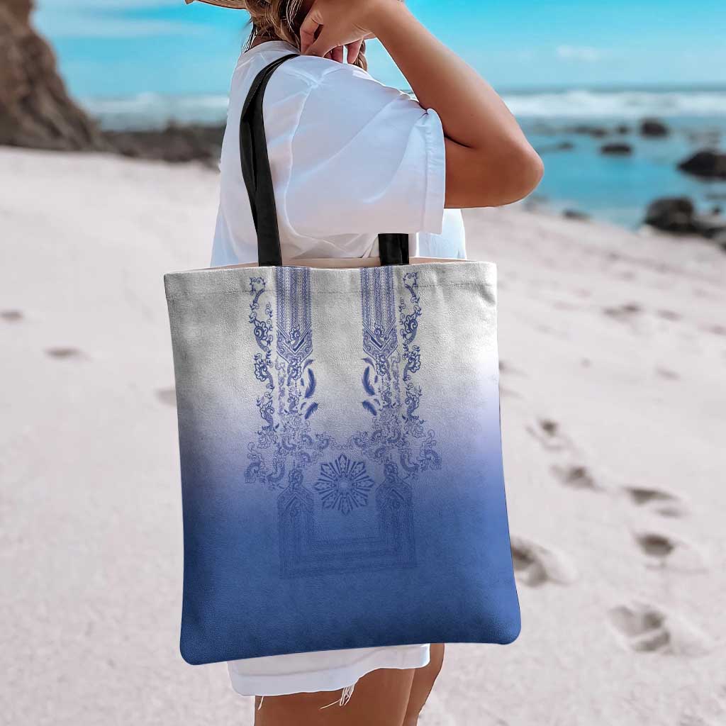 Philippines Barong Style Tote Bag with Polynesian Art and Leaf Motif Blue Color LT03 - Polynesian Pride