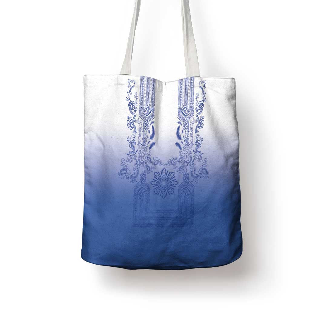 Philippines Barong Style Tote Bag with Polynesian Art and Leaf Motif Blue Color LT03 - Polynesian Pride