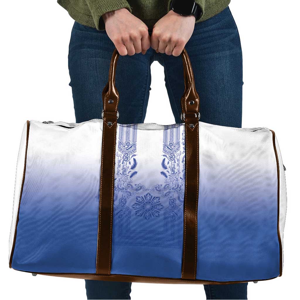 Philippines Barong Style Travel Bag with Polynesian Art and Leaf Motif Blue Color LT03 Blue - Polynesian Pride