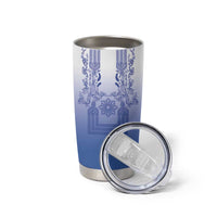 Philippines Barong Style Tumbler Cup with Polynesian Art and Leaf Motif Blue Color