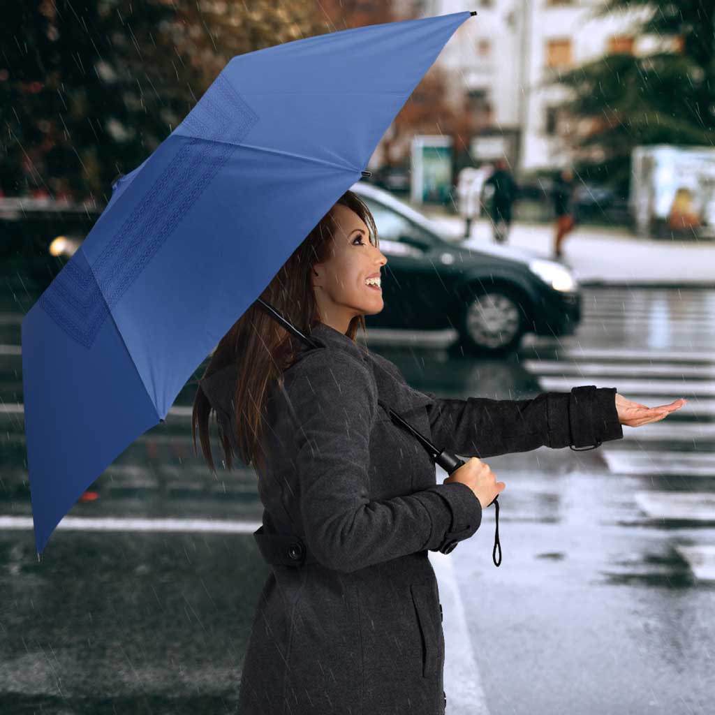 Philippines Barong Style Umbrella with Polynesian Art and Leaf Motif Blue Color