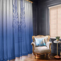Philippines Barong Style Window Curtain with Polynesian Art and Leaf Motif Blue Color
