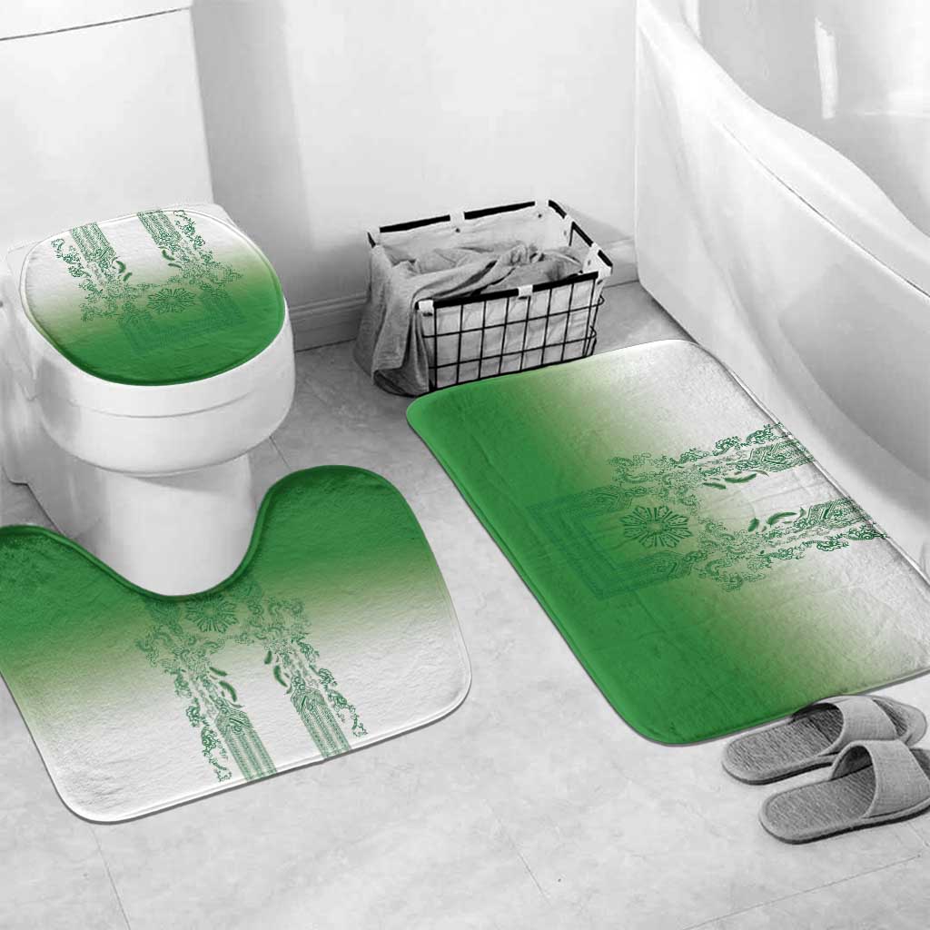 Philippines Barong Style Bathroom Set with Polynesian Art and Leaf Motif Green Color