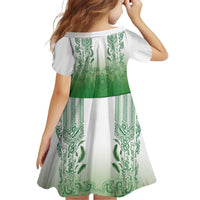 Philippines Barong Style Family Matching Summer Maxi Dress and Hawaiian Shirt with Polynesian Art and Leaf Motif Green Color LT03 - Polynesian Pride