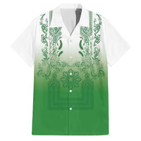 Philippines Barong Style Family Matching Summer Maxi Dress and Hawaiian Shirt with Polynesian Art and Leaf Motif Green Color LT03 Dad's Shirt - Short Sleeve Green - Polynesian Pride