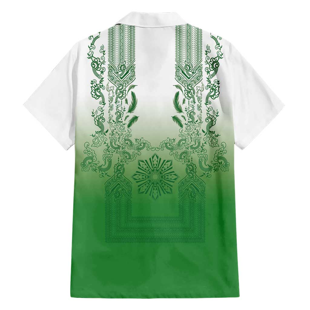 Philippines Barong Style Family Matching Summer Maxi Dress and Hawaiian Shirt with Polynesian Art and Leaf Motif Green Color LT03 - Polynesian Pride