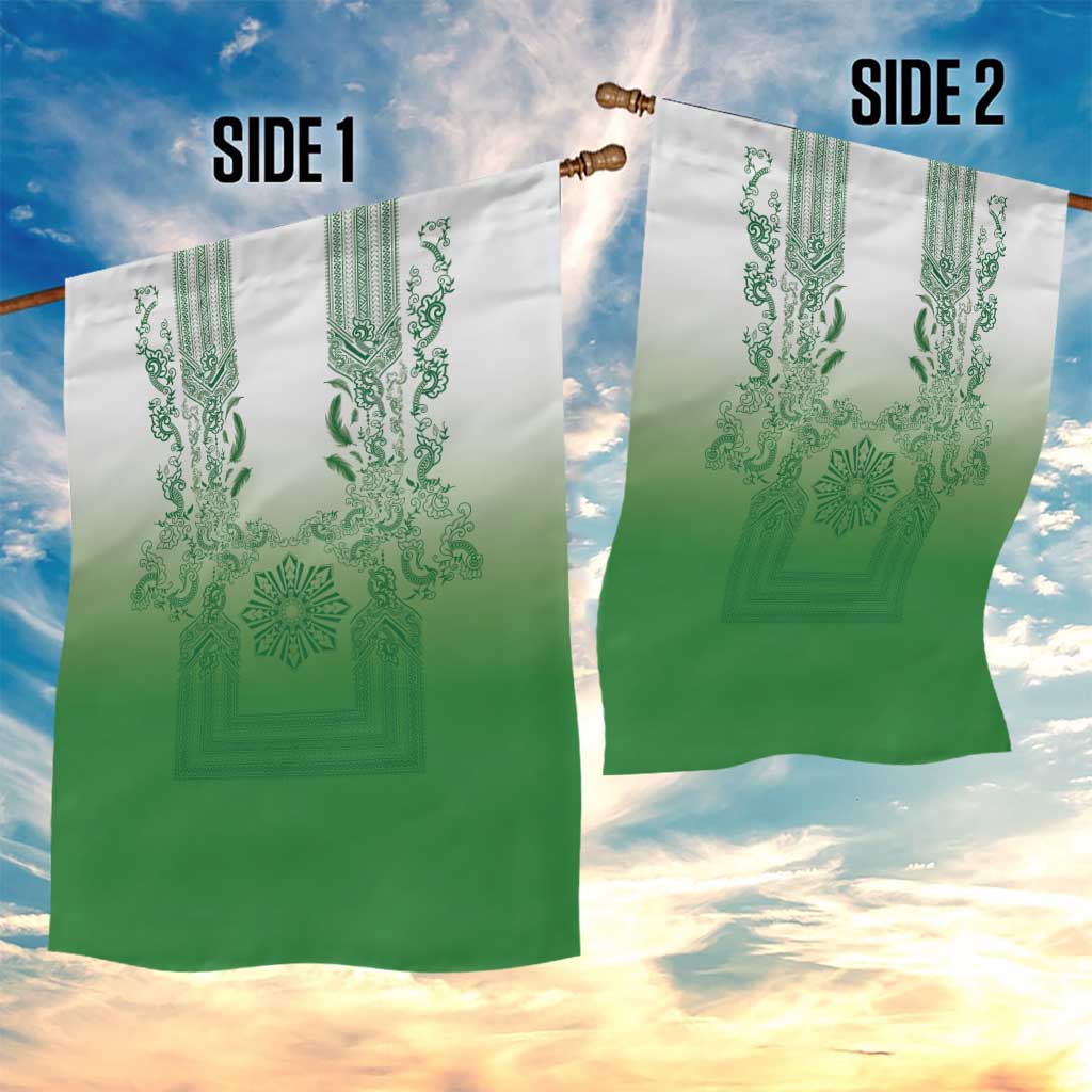 Philippines Barong Style Garden Flag with Polynesian Art and Leaf Motif Green Color LT03 - Polynesian Pride