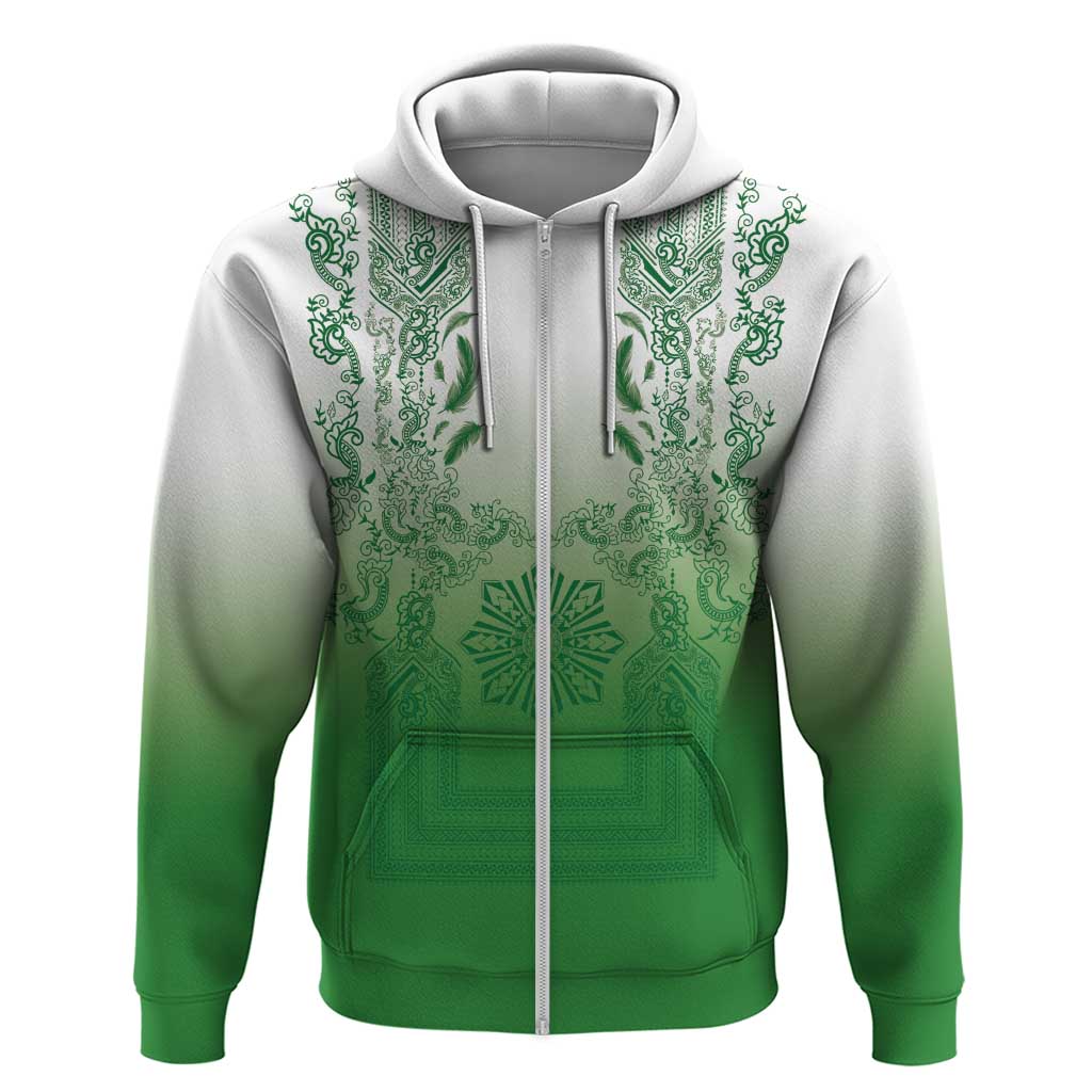 Philippines Barong Style Hoodie with Polynesian Art and Leaf Motif Green Color LT03 Zip Hoodie Green - Polynesian Pride