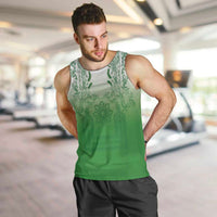 Philippines Barong Style Men Tank Top with Polynesian Art and Leaf Motif Green Color