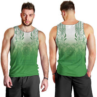 Philippines Barong Style Men Tank Top with Polynesian Art and Leaf Motif Green Color