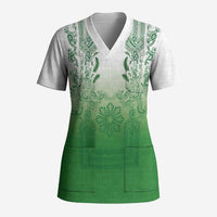 Philippines Barong Style Scrub Top with Polynesian Art and Leaf Motif Green Color LT03 Adult Green - Polynesian Pride