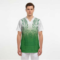 Philippines Barong Style Scrub Top with Polynesian Art and Leaf Motif Green Color LT03 - Polynesian Pride