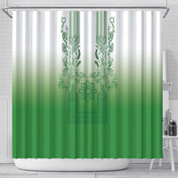 Philippines Barong Style Shower Curtain with Polynesian Art and Leaf Motif Green Color