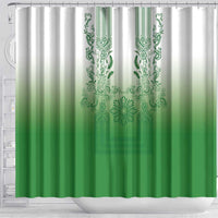 Philippines Barong Style Shower Curtain with Polynesian Art and Leaf Motif Green Color