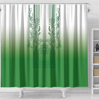 Philippines Barong Style Shower Curtain with Polynesian Art and Leaf Motif Green Color