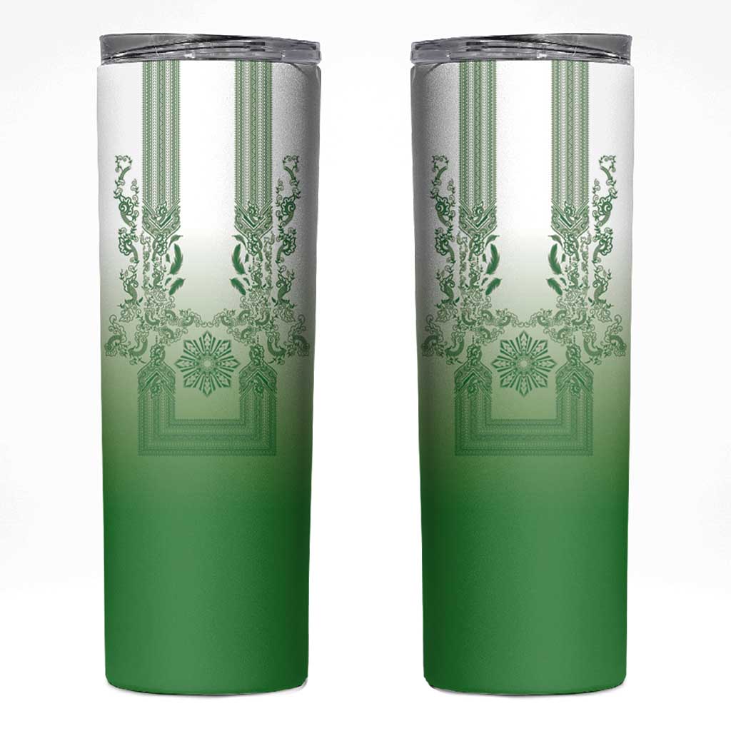 Philippines Barong Style Skinny Tumbler with Polynesian Art and Leaf Motif Green Color