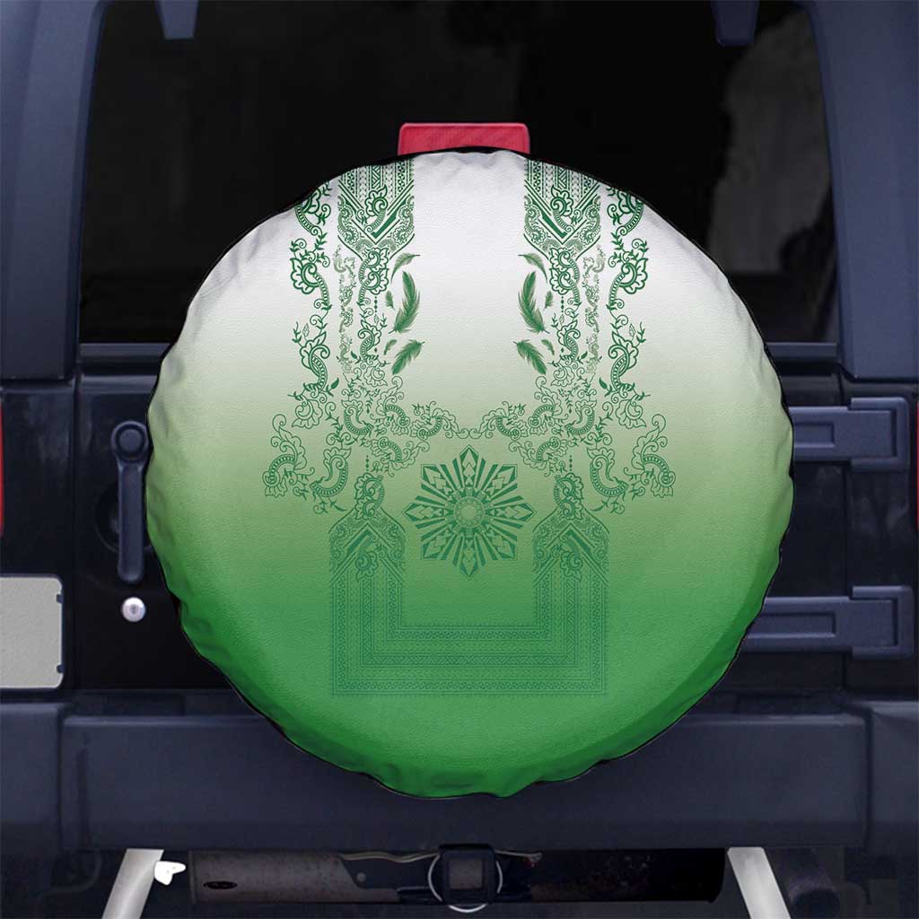Philippines Barong Style Spare Tire Cover with Polynesian Art and Leaf Motif Green Color