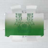 Philippines Barong Style Tablecloth with Polynesian Art and Leaf Motif Green Color