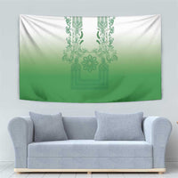 Philippines Barong Style Tapestry with Polynesian Art and Leaf Motif Green Color