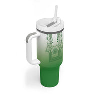 Philippines Barong Style Tumbler With Handle with Polynesian Art and Leaf Motif Green Color