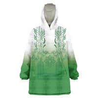 Philippines Barong Style Wearable Blanket Hoodie with Polynesian Art and Leaf Motif Green Color LT03 One Size Green - Polynesian Pride