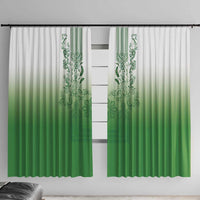 Philippines Barong Style Window Curtain with Polynesian Art and Leaf Motif Green Color